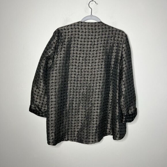 IC by Connie K Jacket Womens Large Black Metallic Textured Open Artsy Flip Cuff - Picture 4 of 11